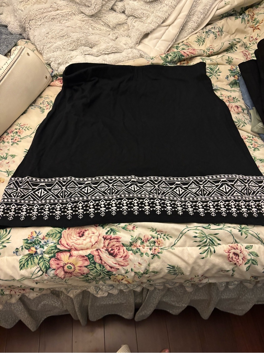 Talbots Black A-Line Skirt with White Geometric Border